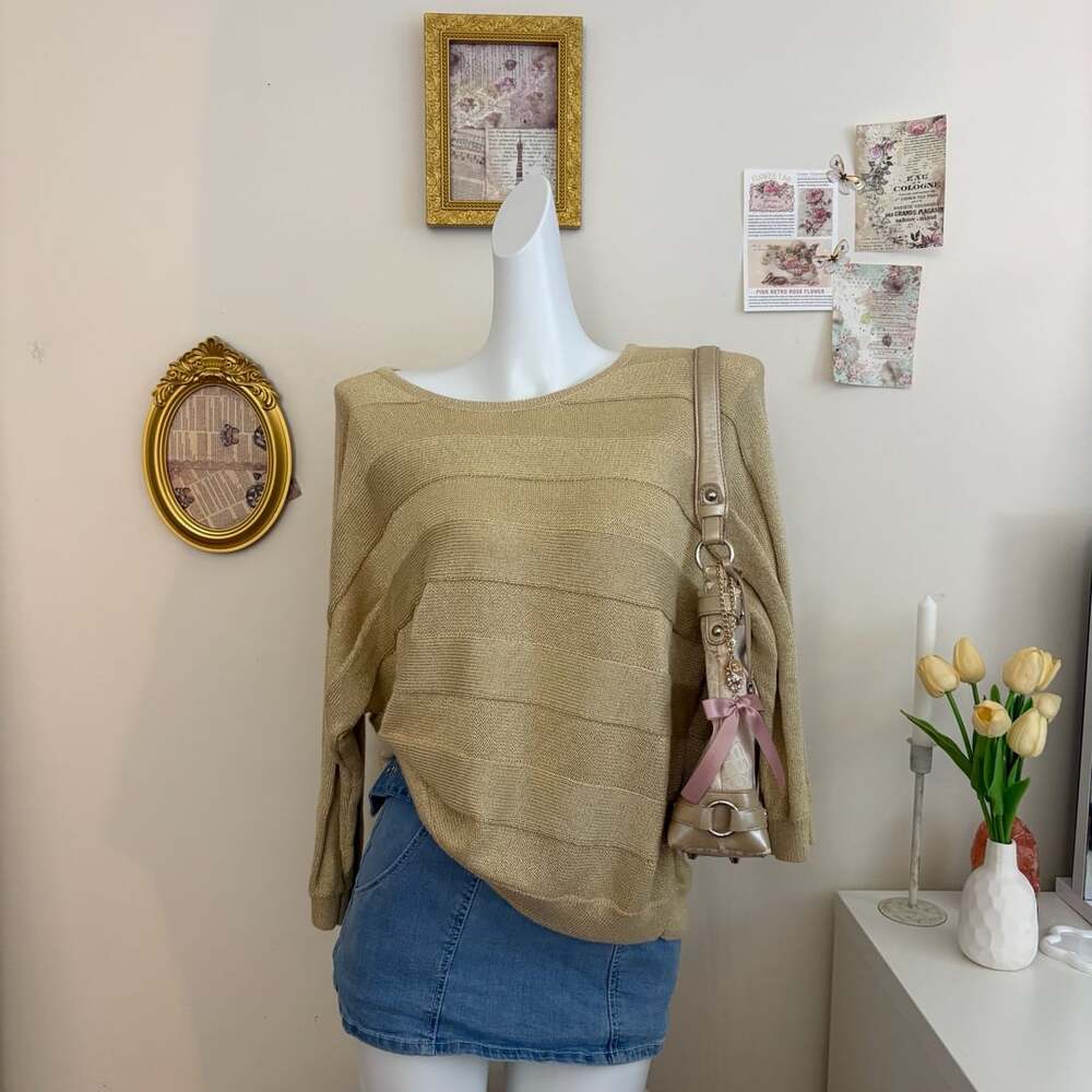 cathy daniels gold metallic lurex knit long sleeve loose slouchy pullover sweate